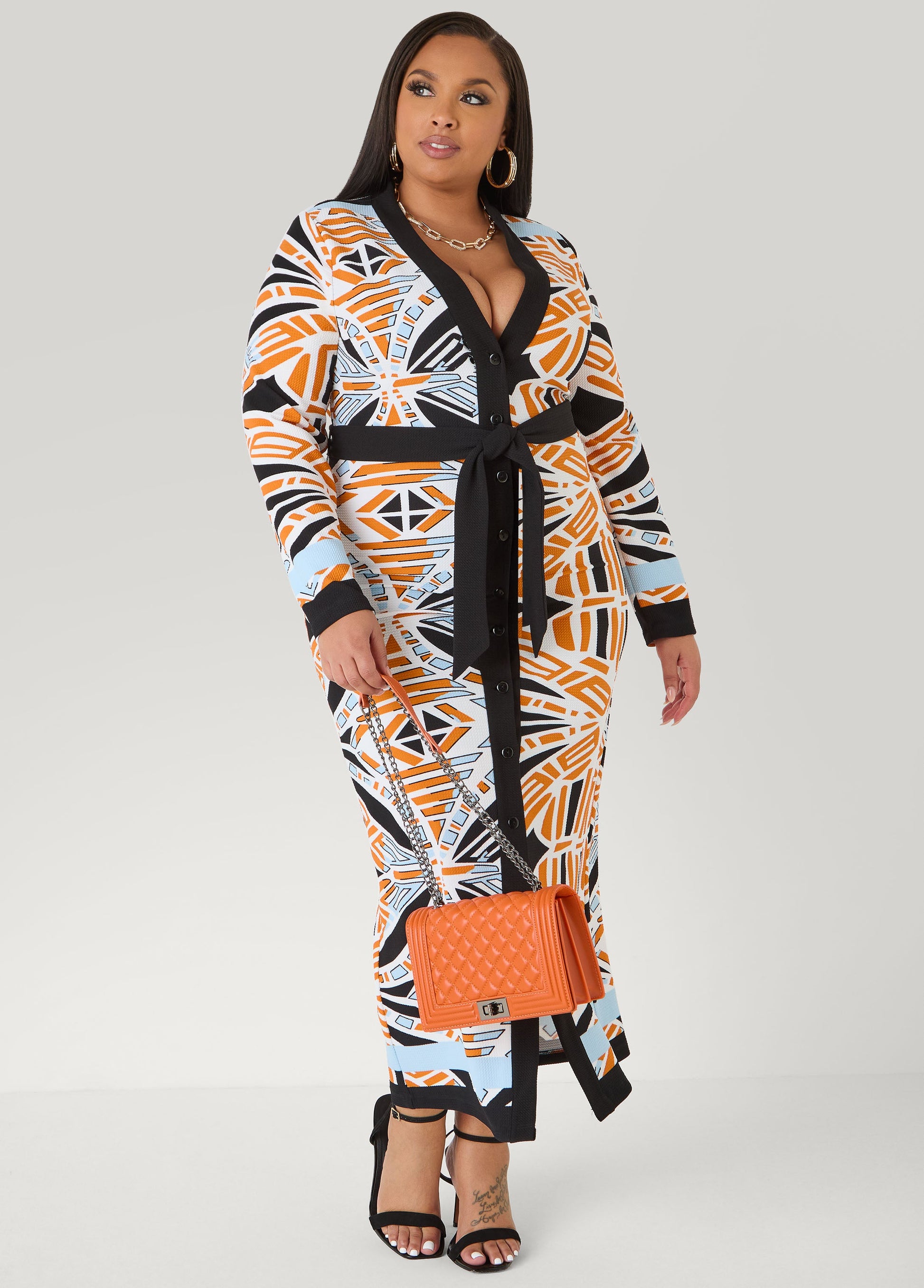Ashley Stewart Abstract Print Cardigan Dress Multi