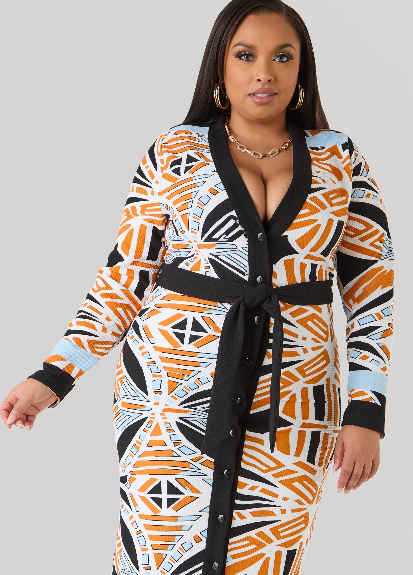 Ashley Stewart Abstract Print Cardigan Dress Multi