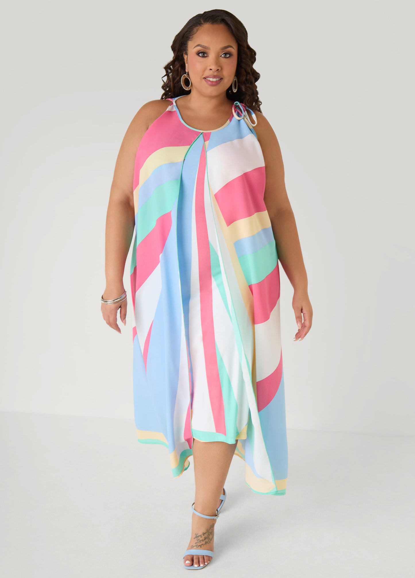 Ashley Stewart Cape Effect Striped Midaxi Dress Multi