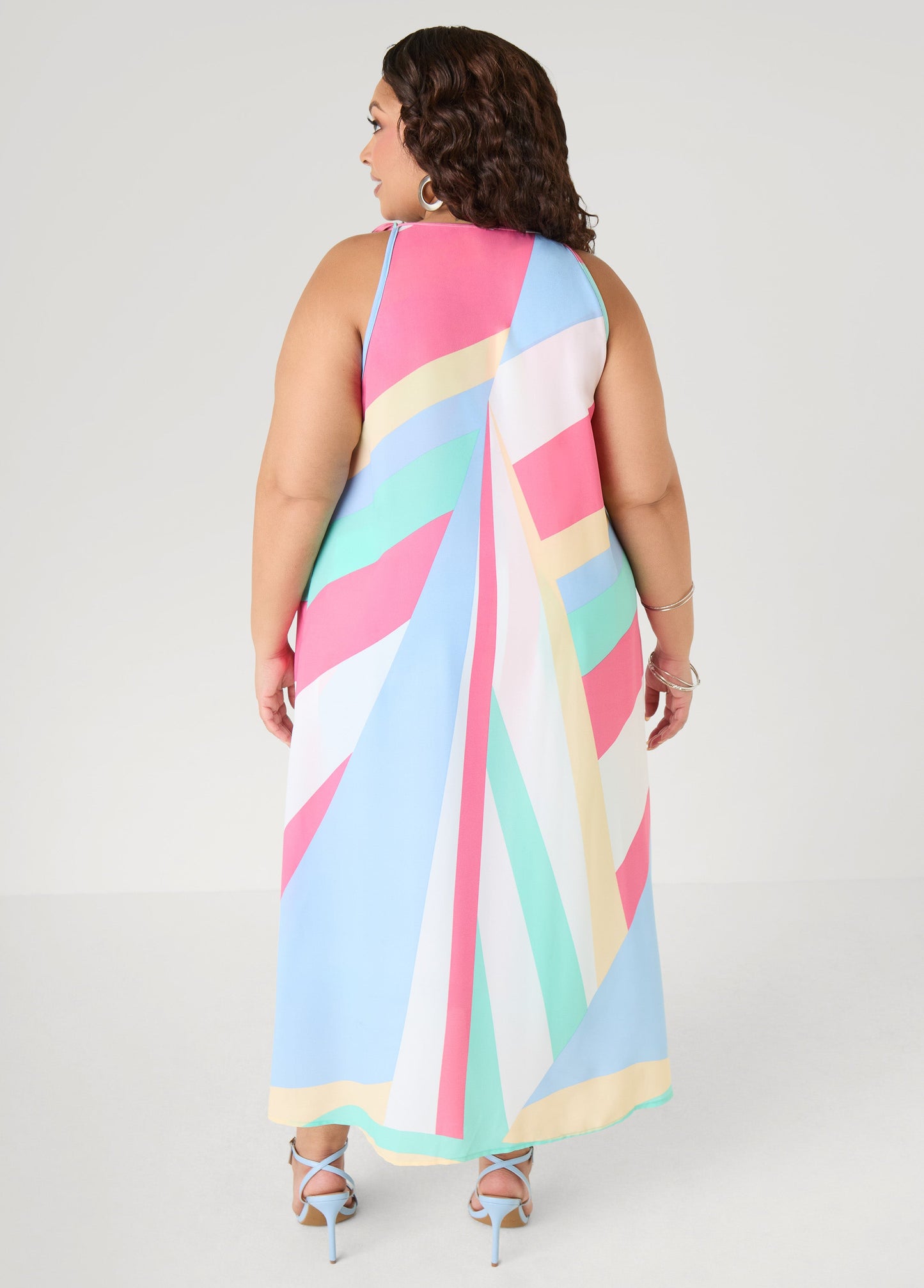 Ashley Stewart Cape Effect Striped Midaxi Dress Multi