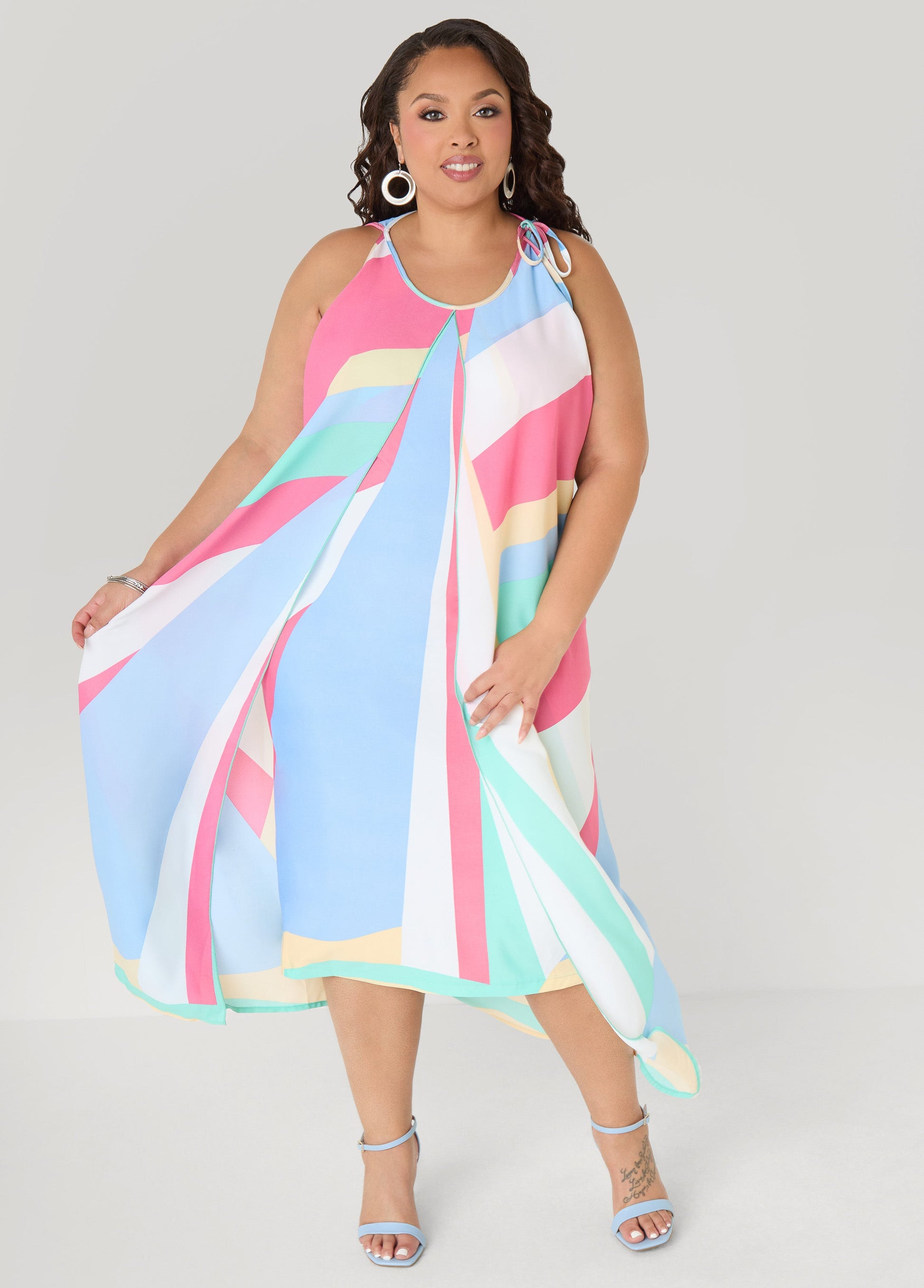 Ashley Stewart Cape Effect Striped Midaxi Dress Multi