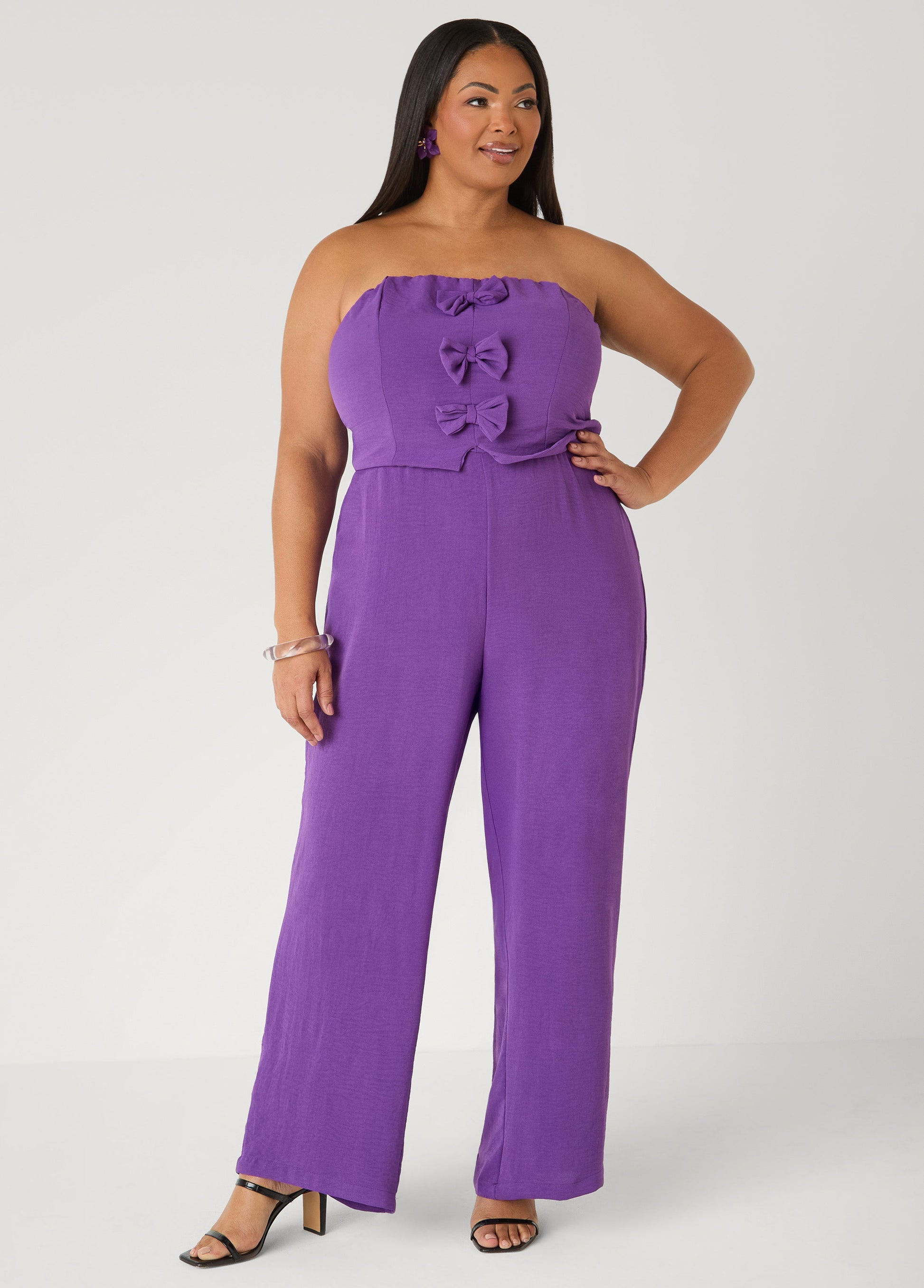 Ashley Stewart Strapless Bow Embellished Jumpsuit Pansy