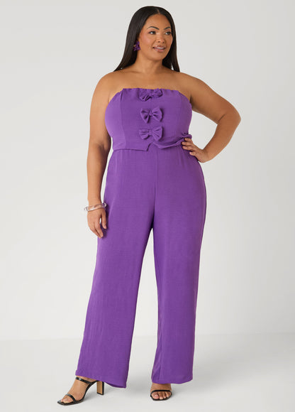 Ashley Stewart Strapless Bow Embellished Jumpsuit Pansy