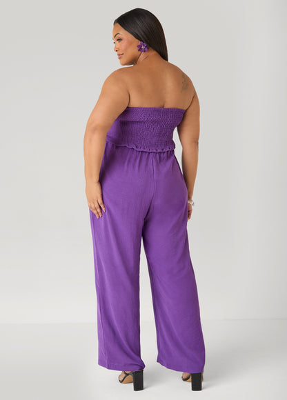 Ashley Stewart Strapless Bow Embellished Jumpsuit Pansy