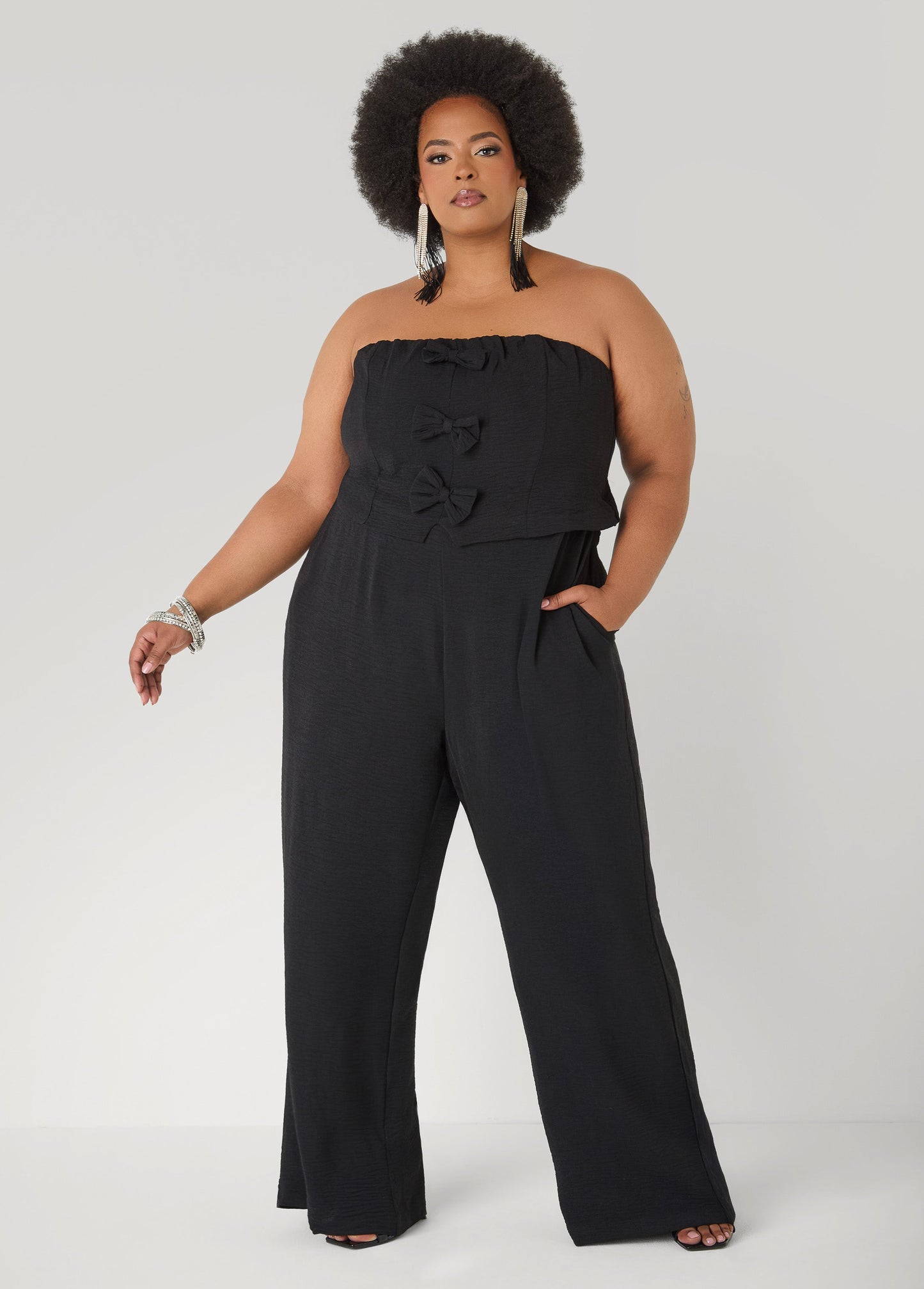 Ashley Stewart Strapless Bow Embellished Jumpsuit Pansy
