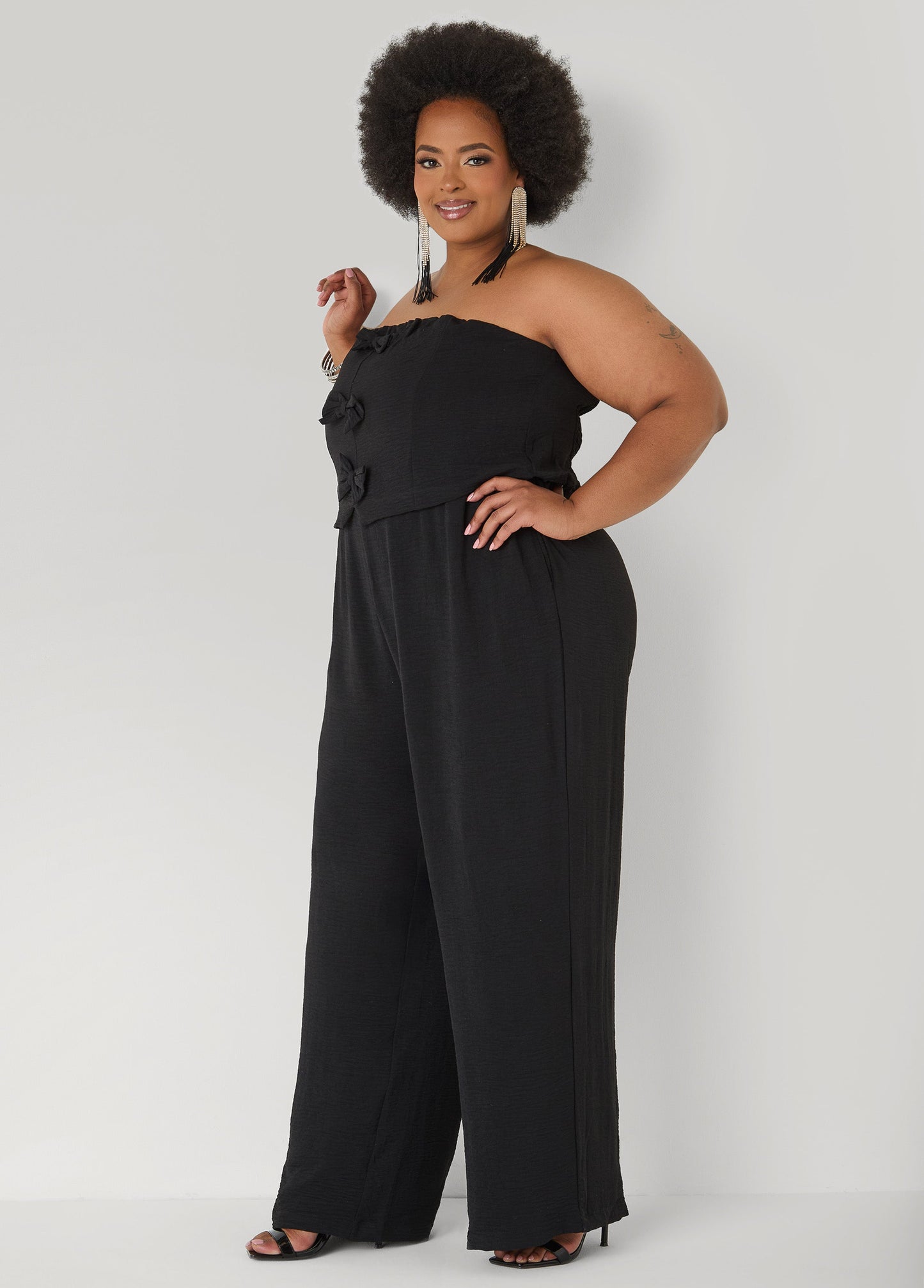 Ashley Stewart Strapless Bow Embellished Jumpsuit Pansy