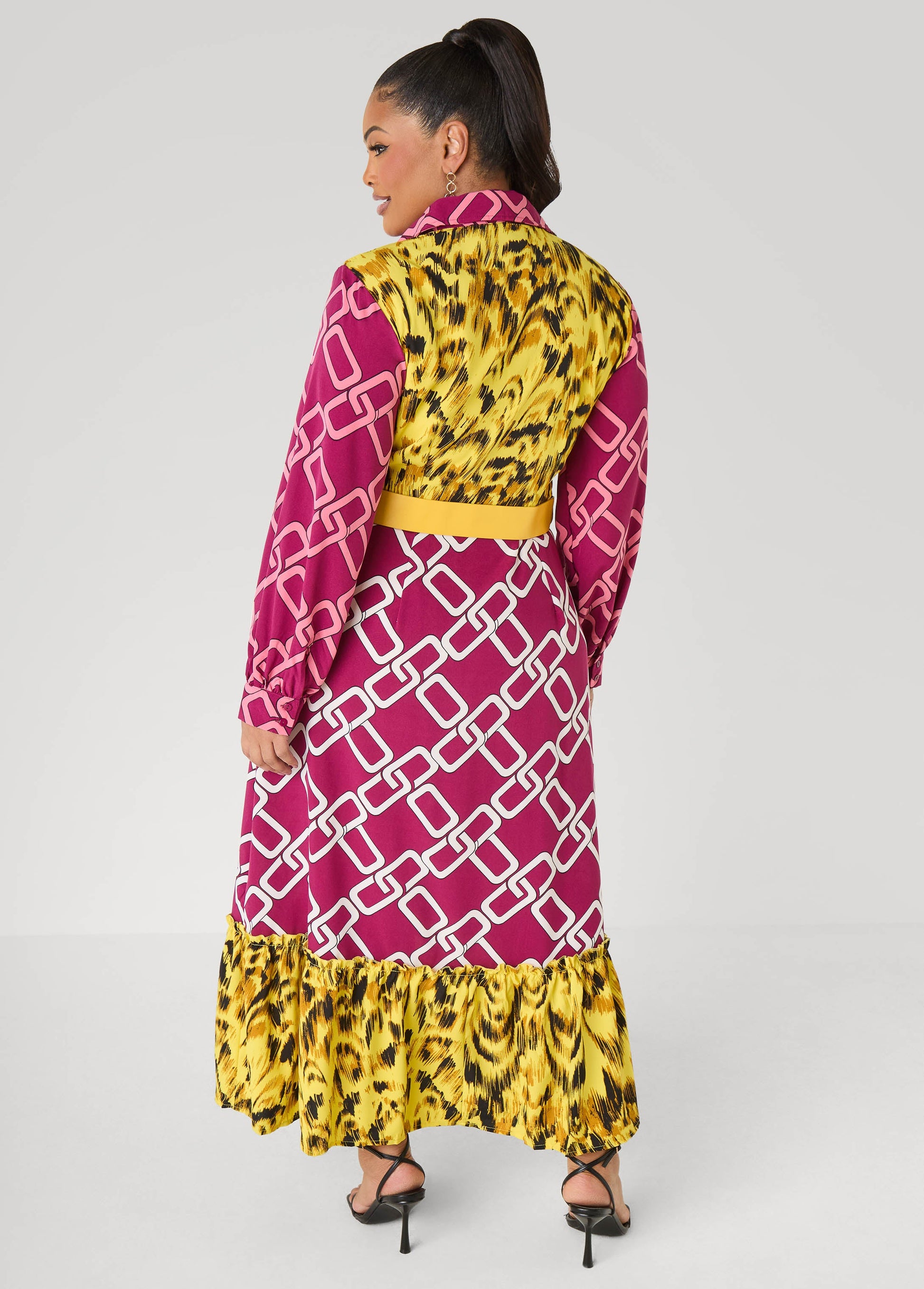 Ashley Stewart Belted Printed Maxi Shirtdress Multi