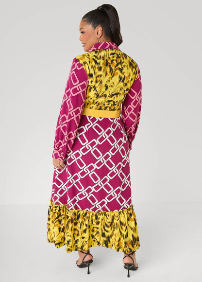 Ashley Stewart Belted Printed Maxi Shirtdress Multi