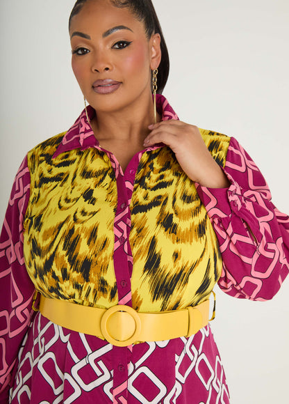 Ashley Stewart Belted Printed Maxi Shirtdress Multi