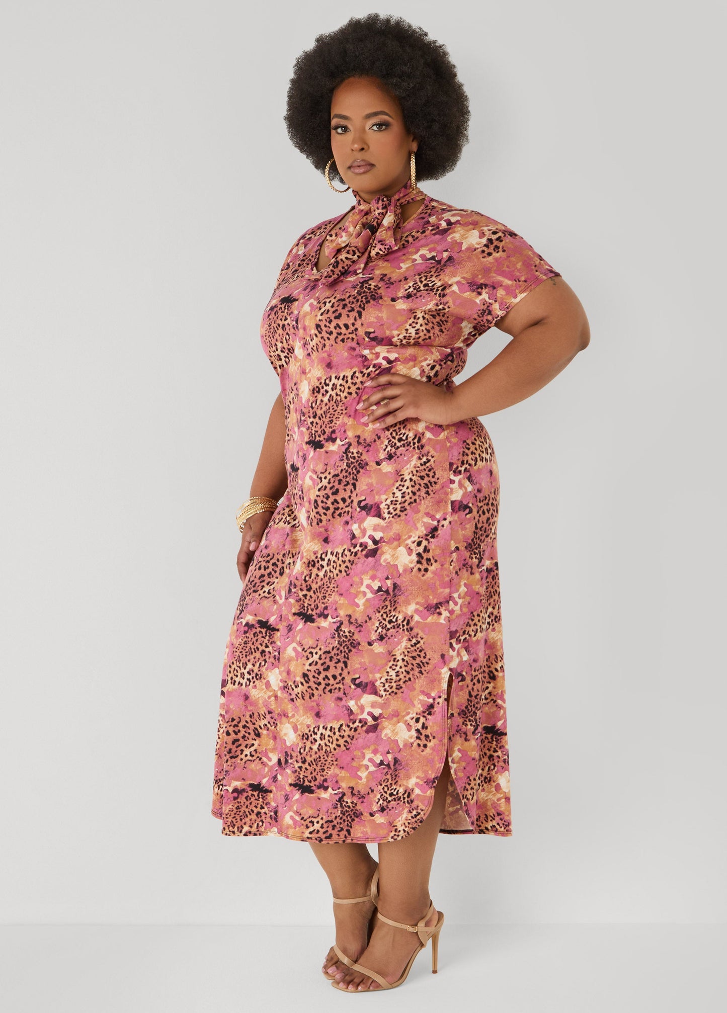 Ashley Stewart Tie Neck Printed Midaxi Dress Confetti