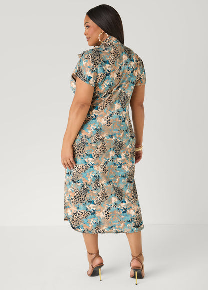 Ashley Stewart Tie Neck Printed Midaxi Dress Confetti