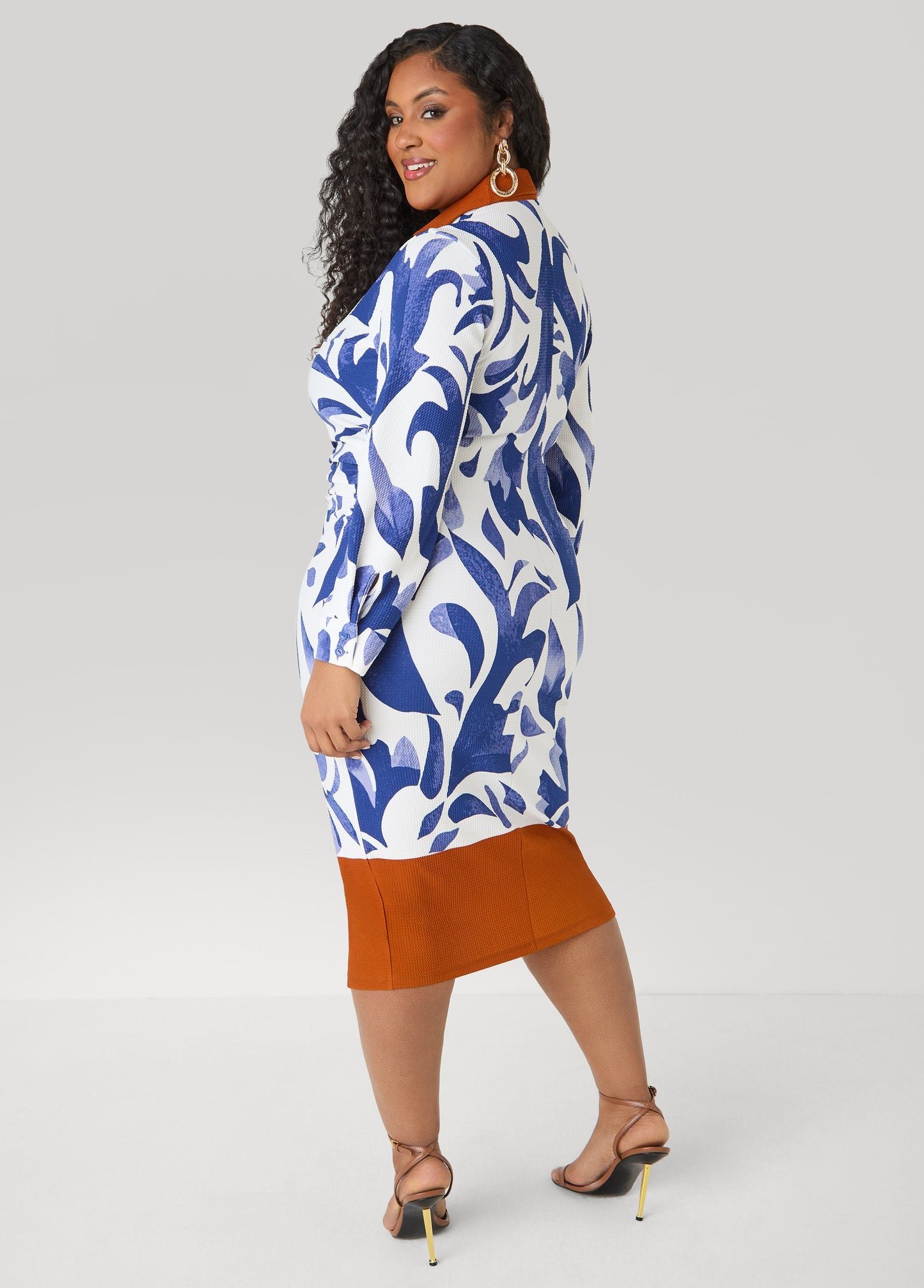 Ashley Stewart Ruched Leaf Print Bodycon Dress Sodalite