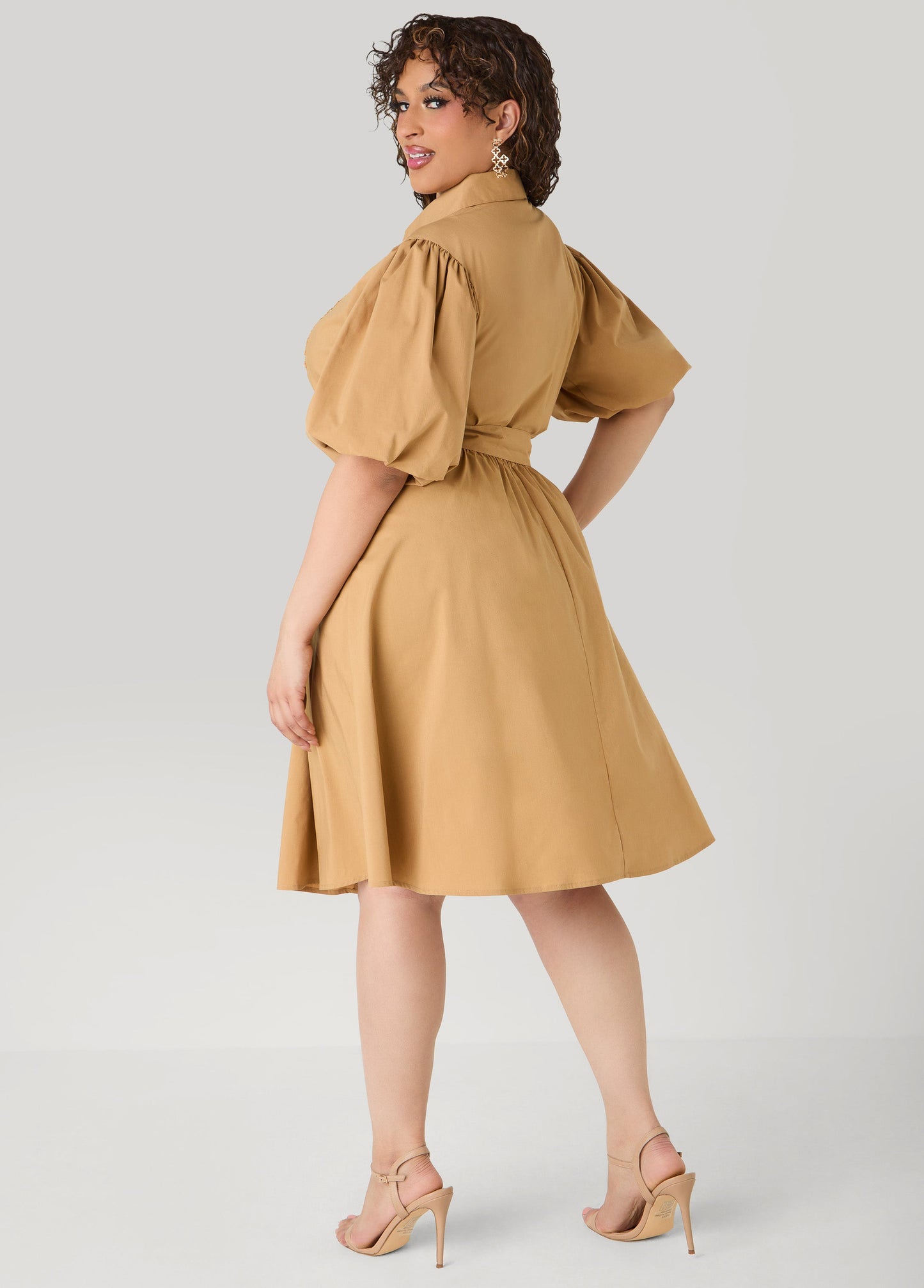 Ashley Stewart Crochet Panel A Line Shirtdress Iced Coffee