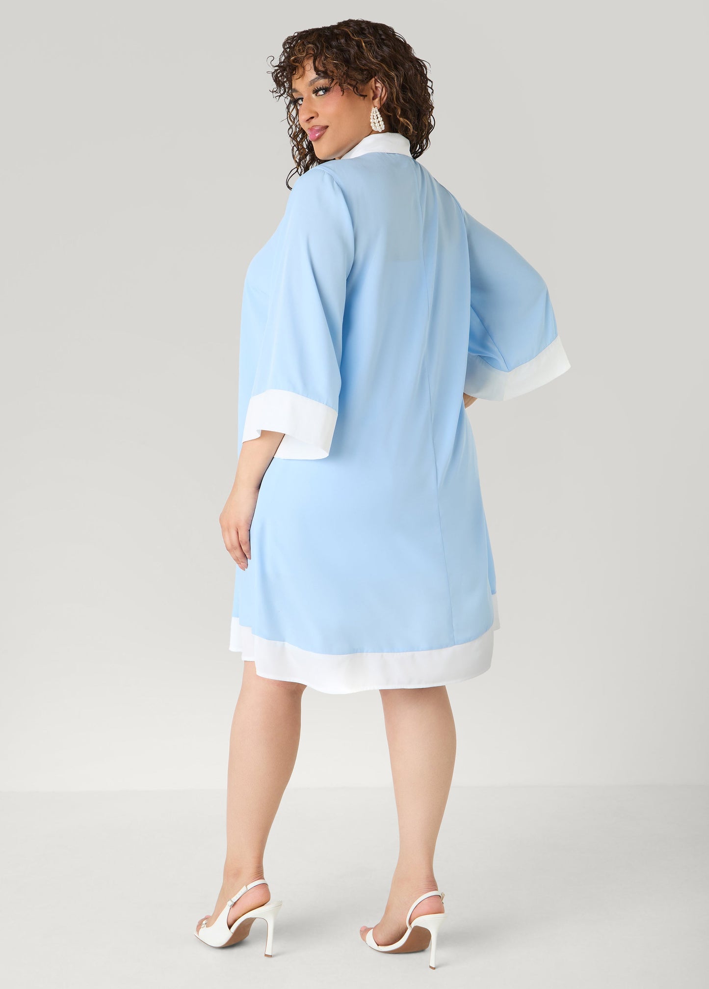 Ashley Stewart Two Tone Swing Shirtdress POWDER BLUE