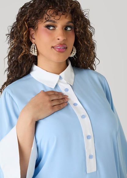 Ashley Stewart Two Tone Swing Shirtdress POWDER BLUE