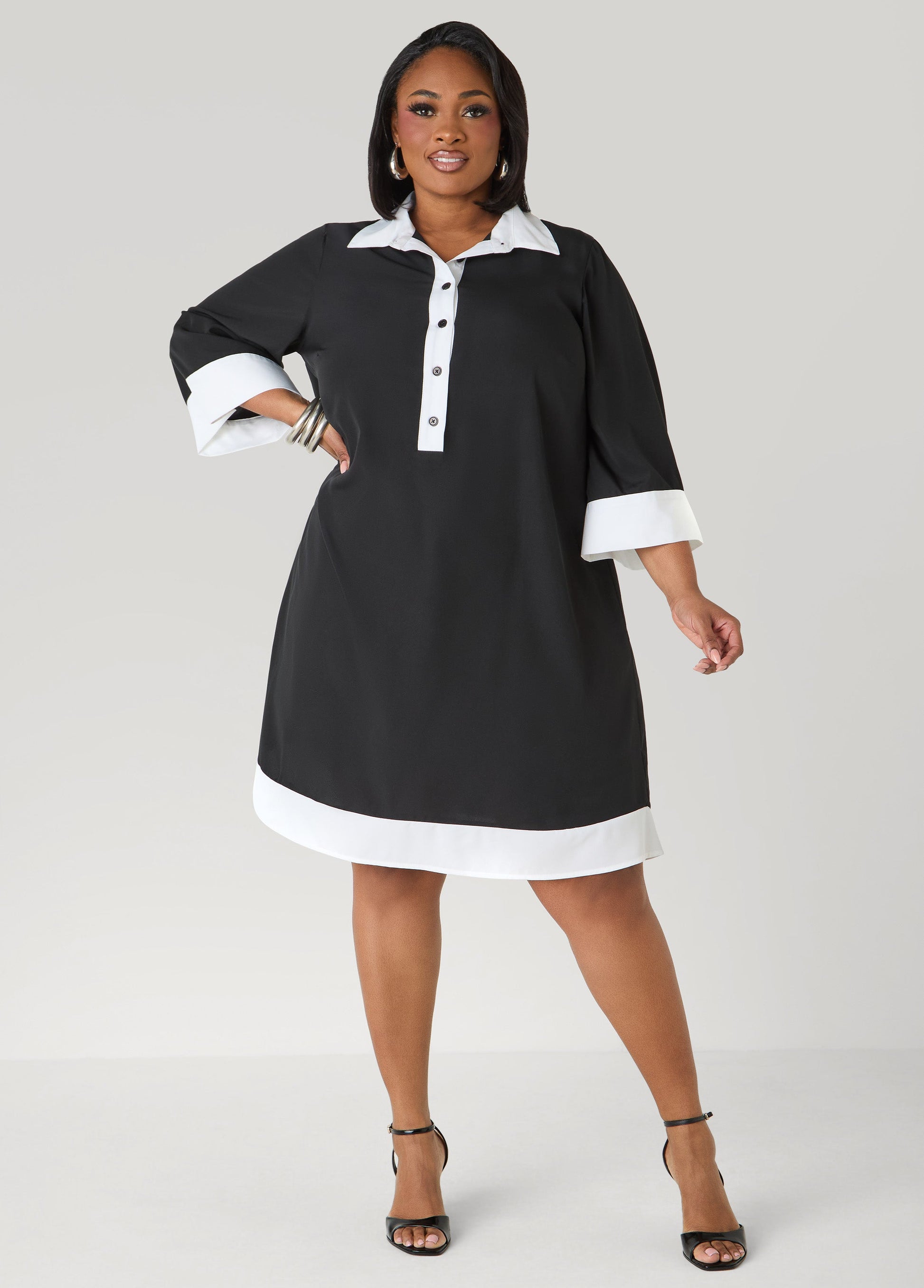 Ashley Stewart Two Tone Swing Shirtdress POWDER BLUE