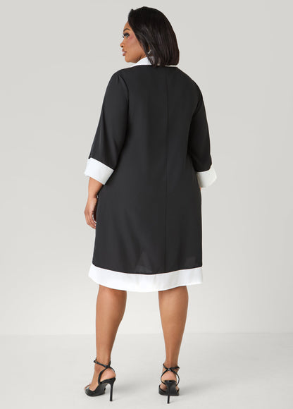 Ashley Stewart Two Tone Swing Shirtdress POWDER BLUE