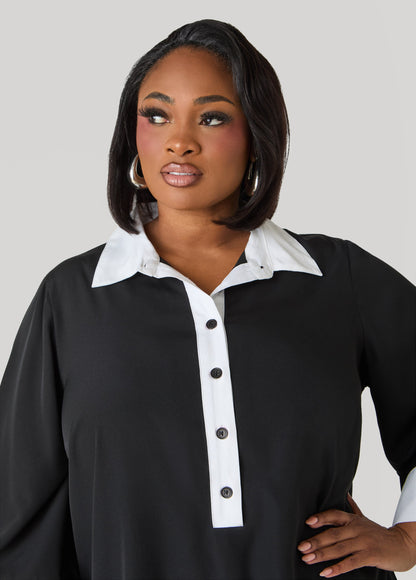 Ashley Stewart Two Tone Swing Shirtdress POWDER BLUE