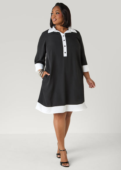 Ashley Stewart Two Tone Swing Shirtdress POWDER BLUE