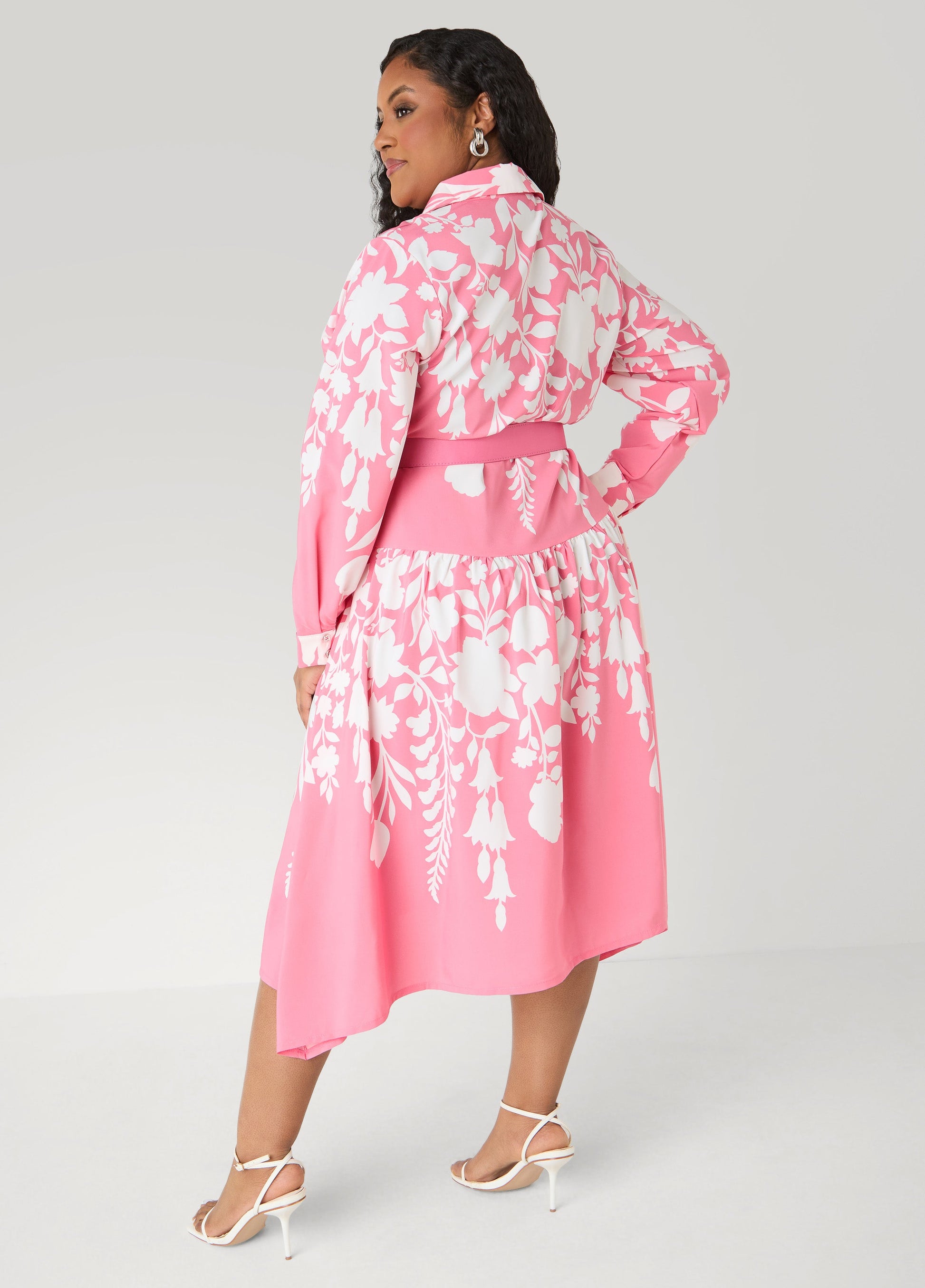 Ashley Stewart Belted Floral Midaxi Shirtdress Confetti