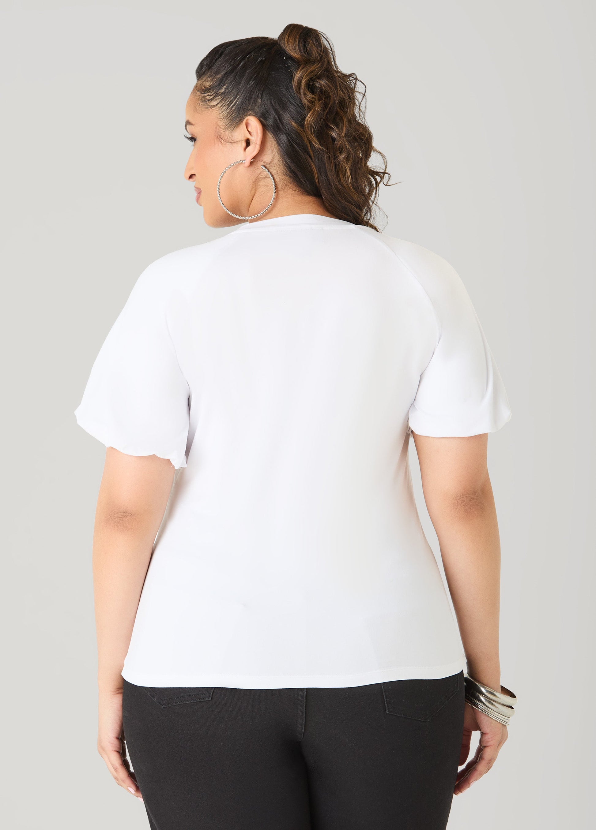 Ashley Stewart Flower Queen Puff Sleeved Tee White