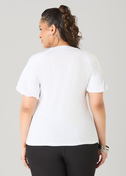 Ashley Stewart Flower Queen Puff Sleeved Tee White