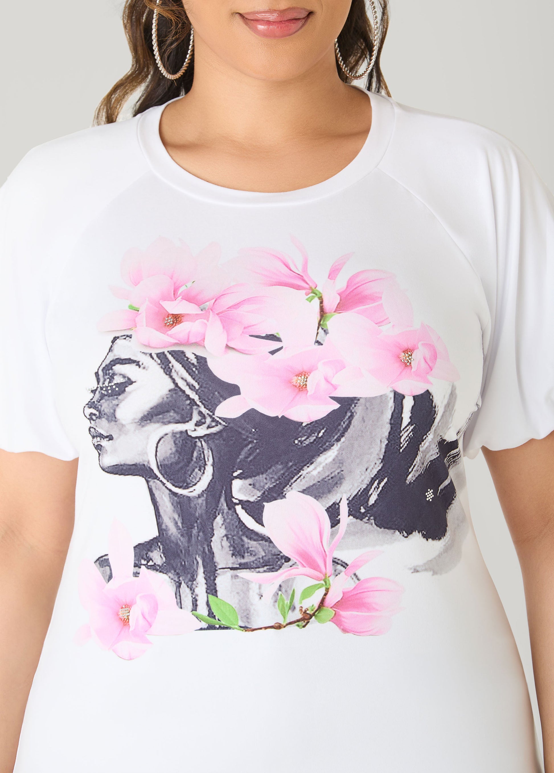 Ashley Stewart Flower Queen Puff Sleeved Tee White
