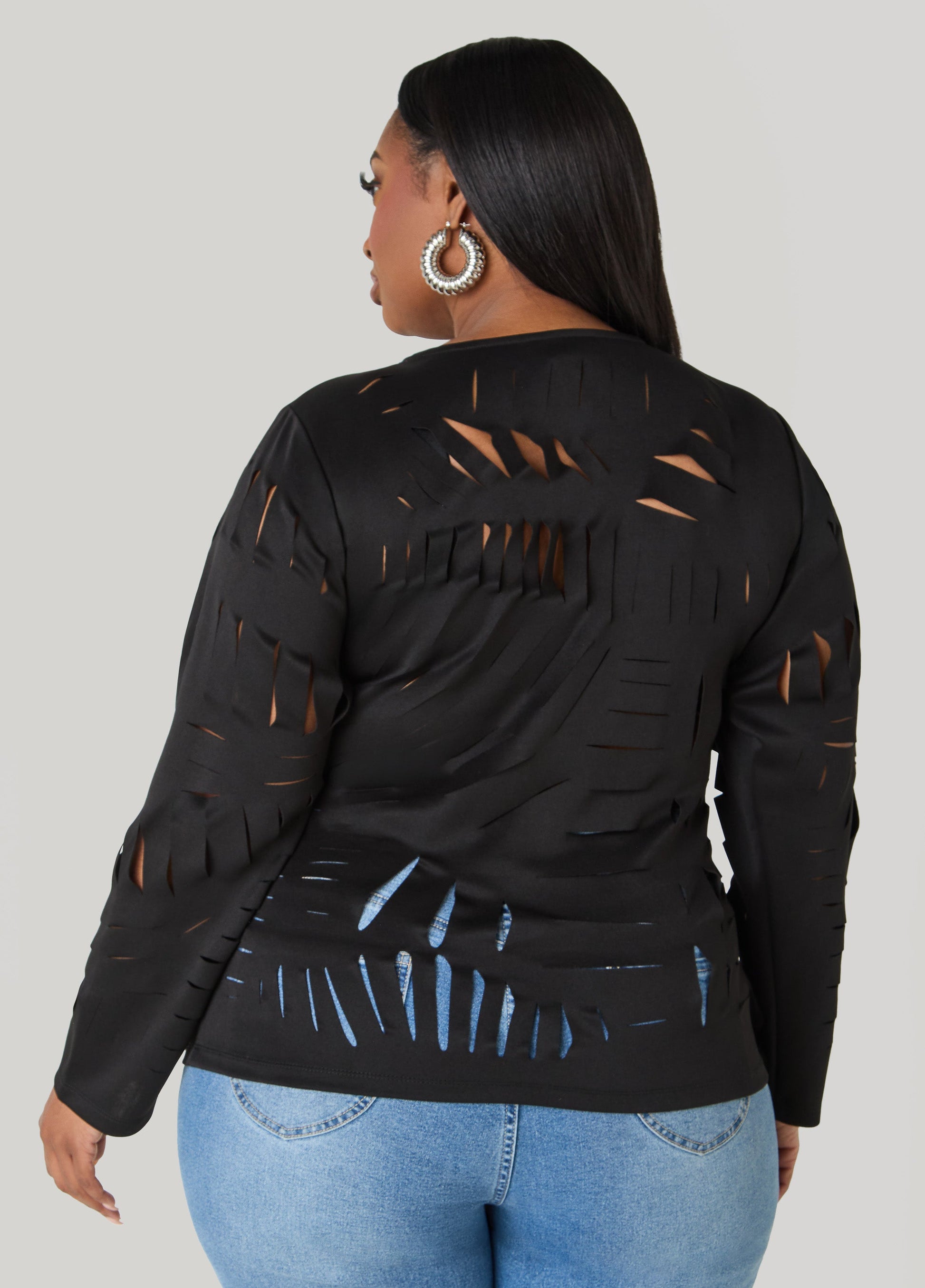 Ashley Stewart Laser Cut Scuba Top Black