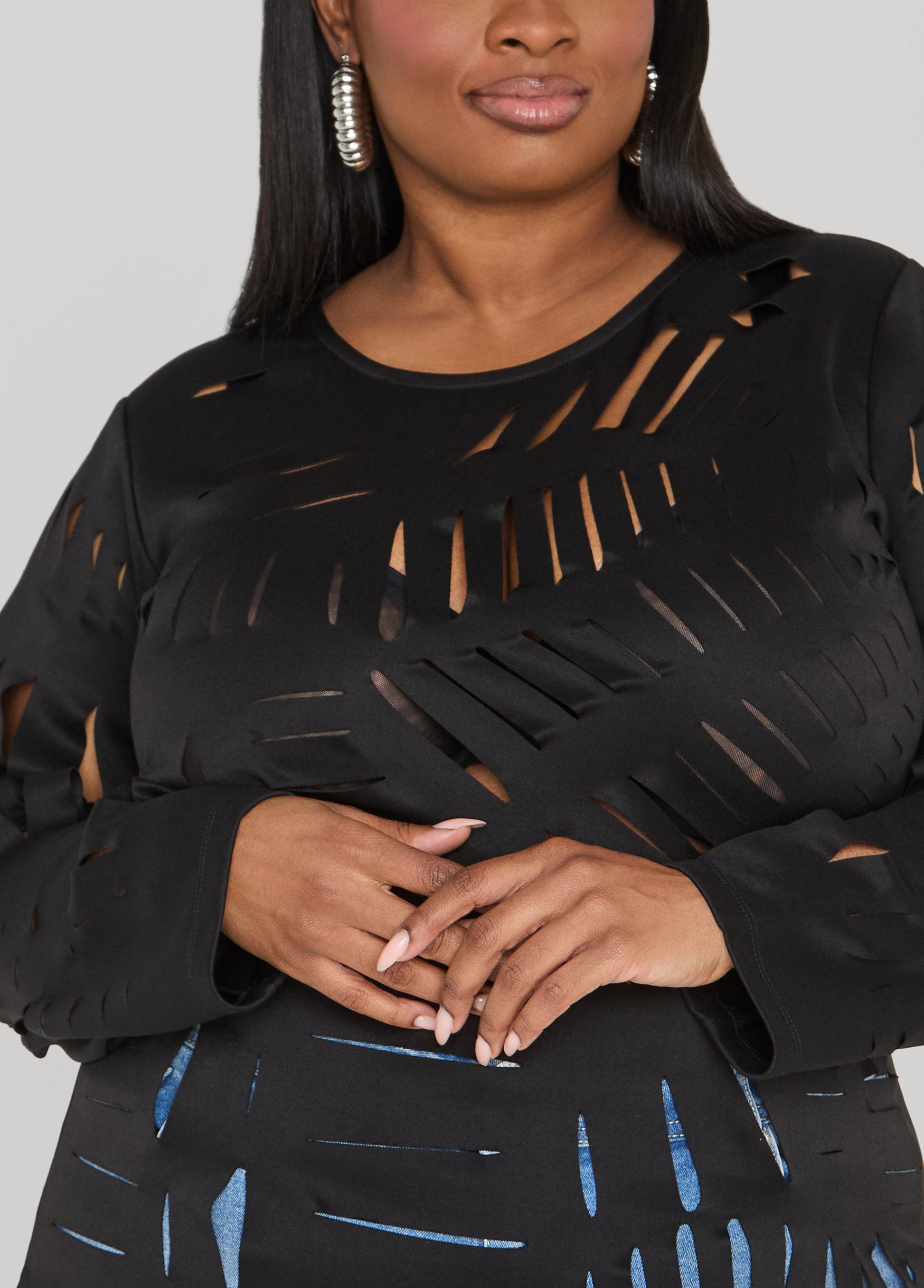 Ashley Stewart Laser Cut Scuba Top Black