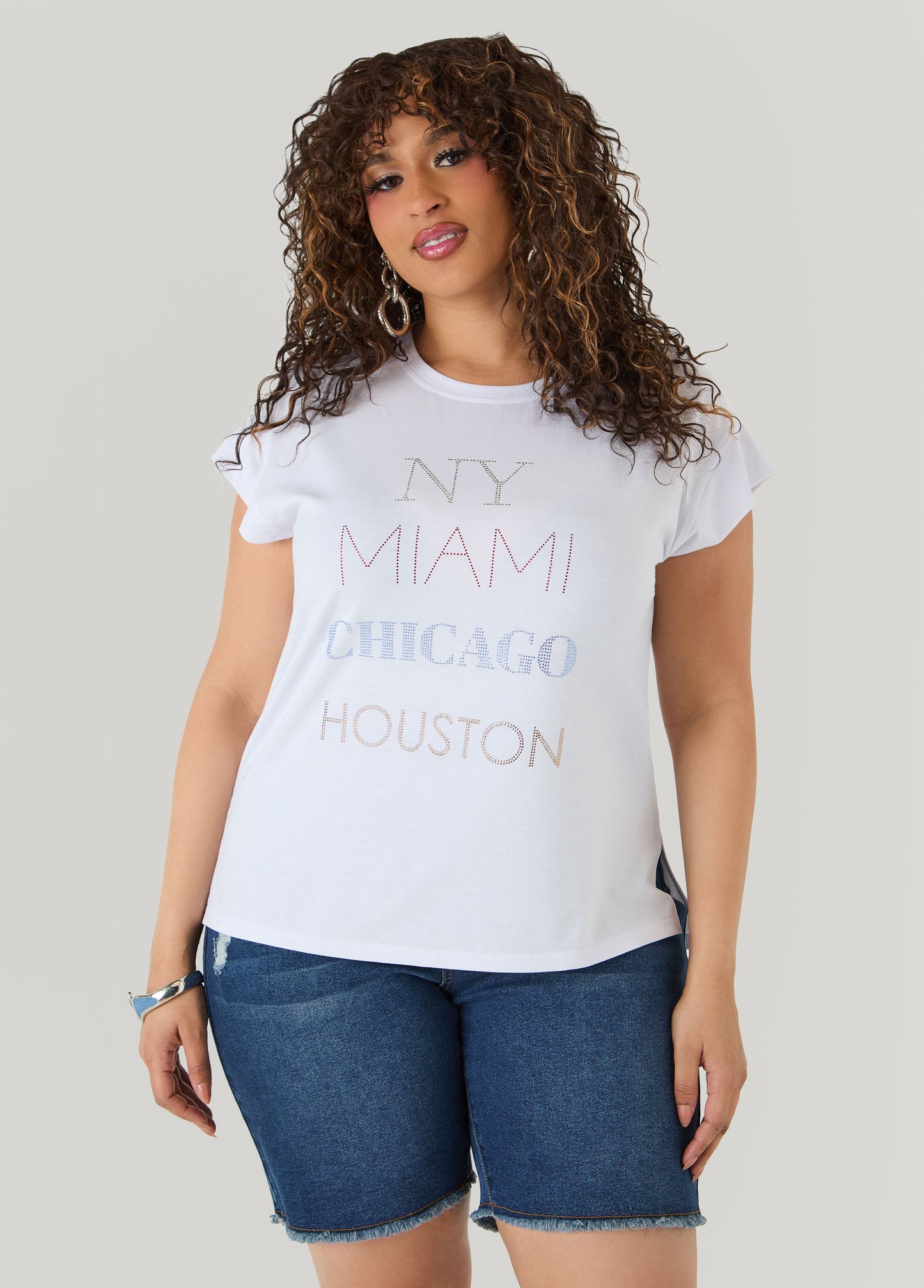 Ashley Stewart New York Miami Chicago Houston Tee White