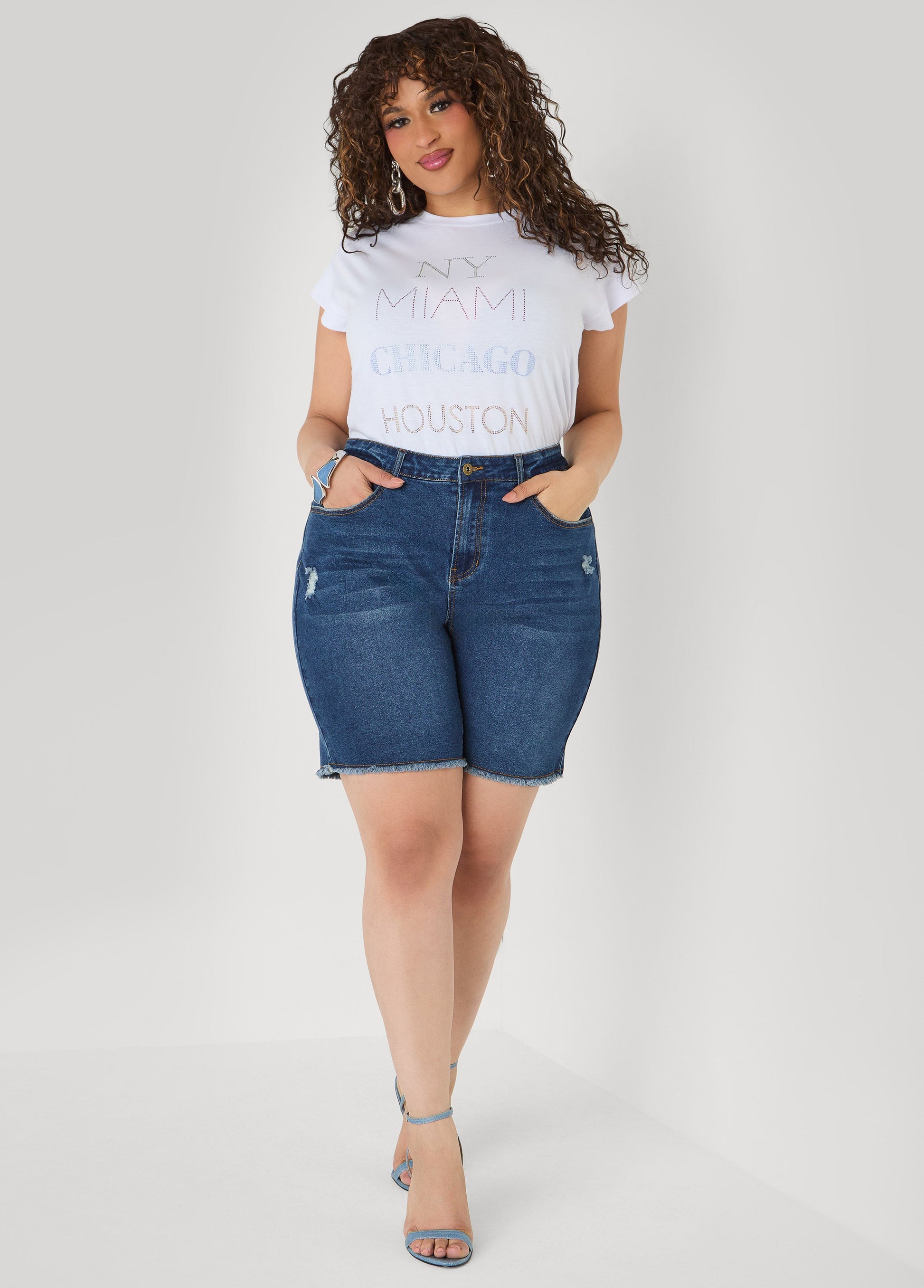 Ashley Stewart New York Miami Chicago Houston Tee White