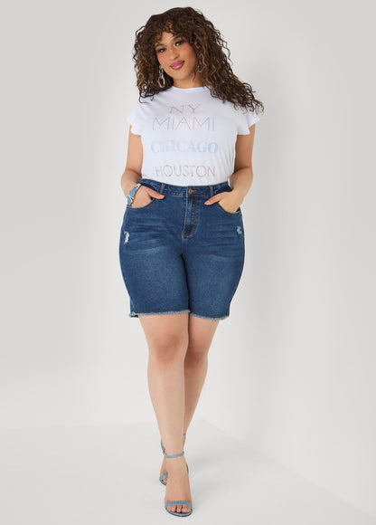 Ashley Stewart New York Miami Chicago Houston Tee White