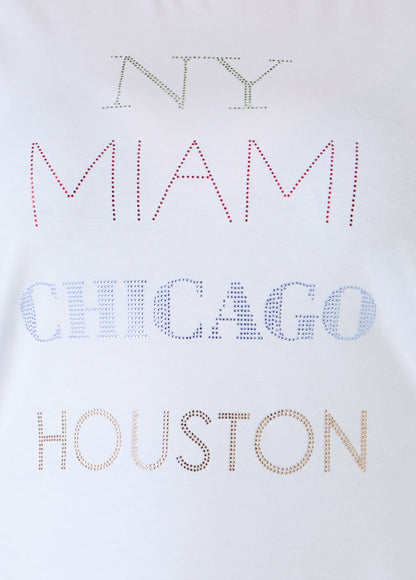 Ashley Stewart New York Miami Chicago Houston Tee White