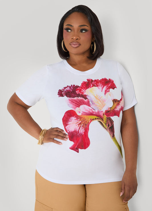 Ashley Stewart Floral Jersey Graphic Tee White