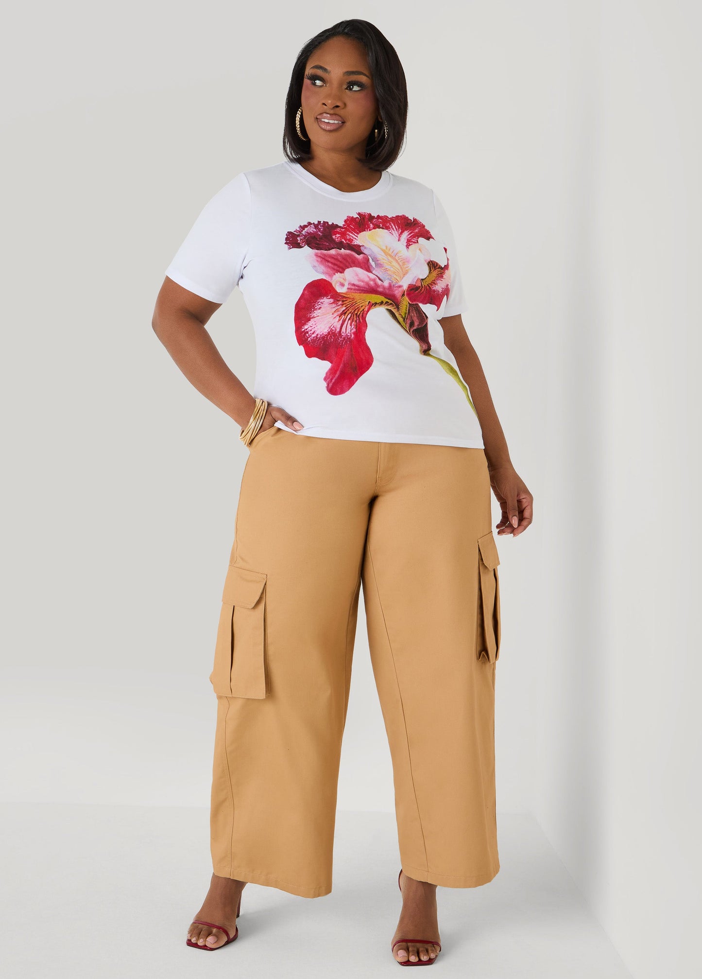 Ashley Stewart Floral Jersey Graphic Tee White