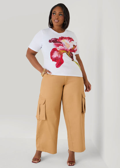Ashley Stewart Floral Jersey Graphic Tee White