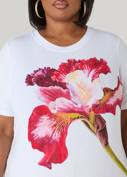 Ashley Stewart Floral Jersey Graphic Tee White