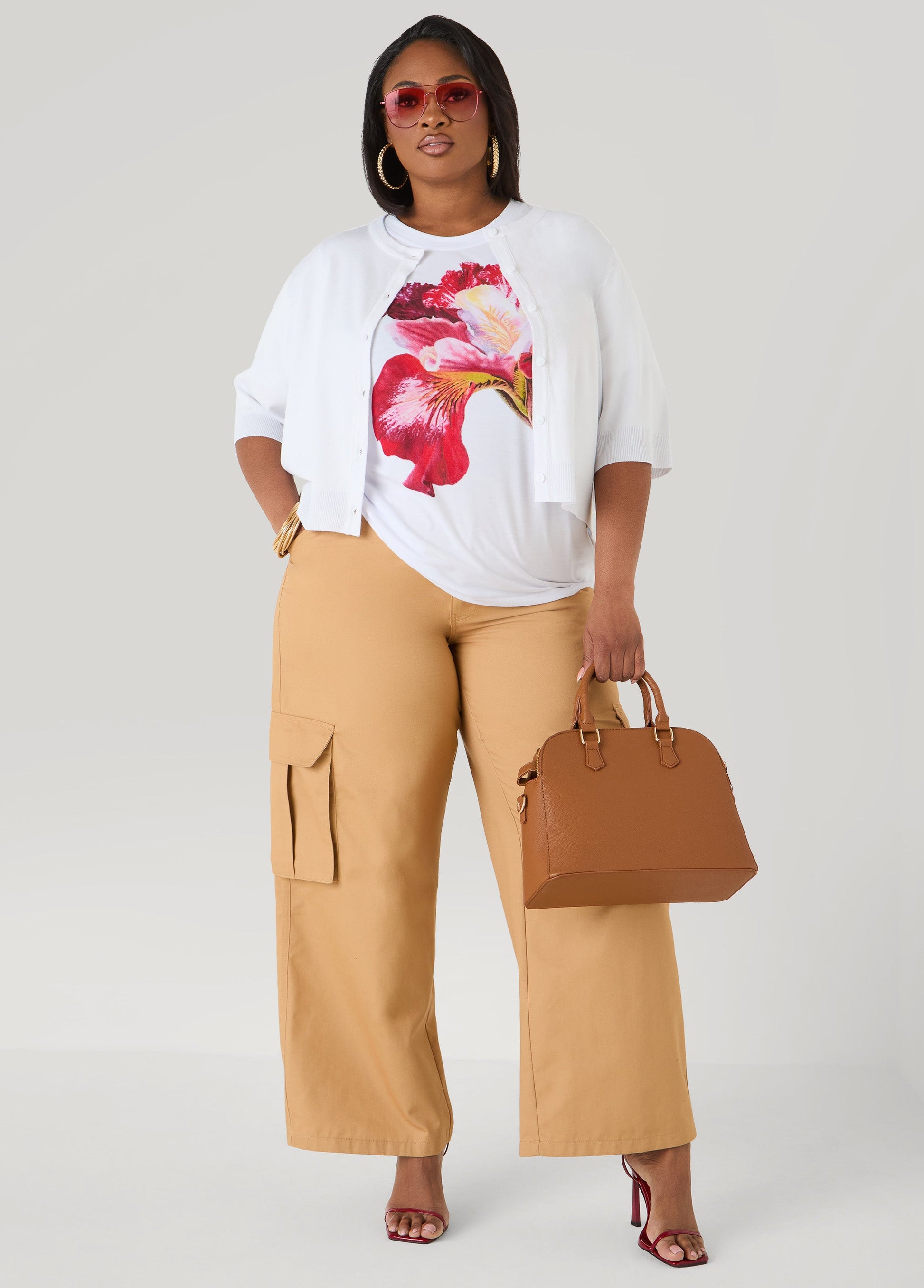 Ashley Stewart Floral Jersey Graphic Tee White