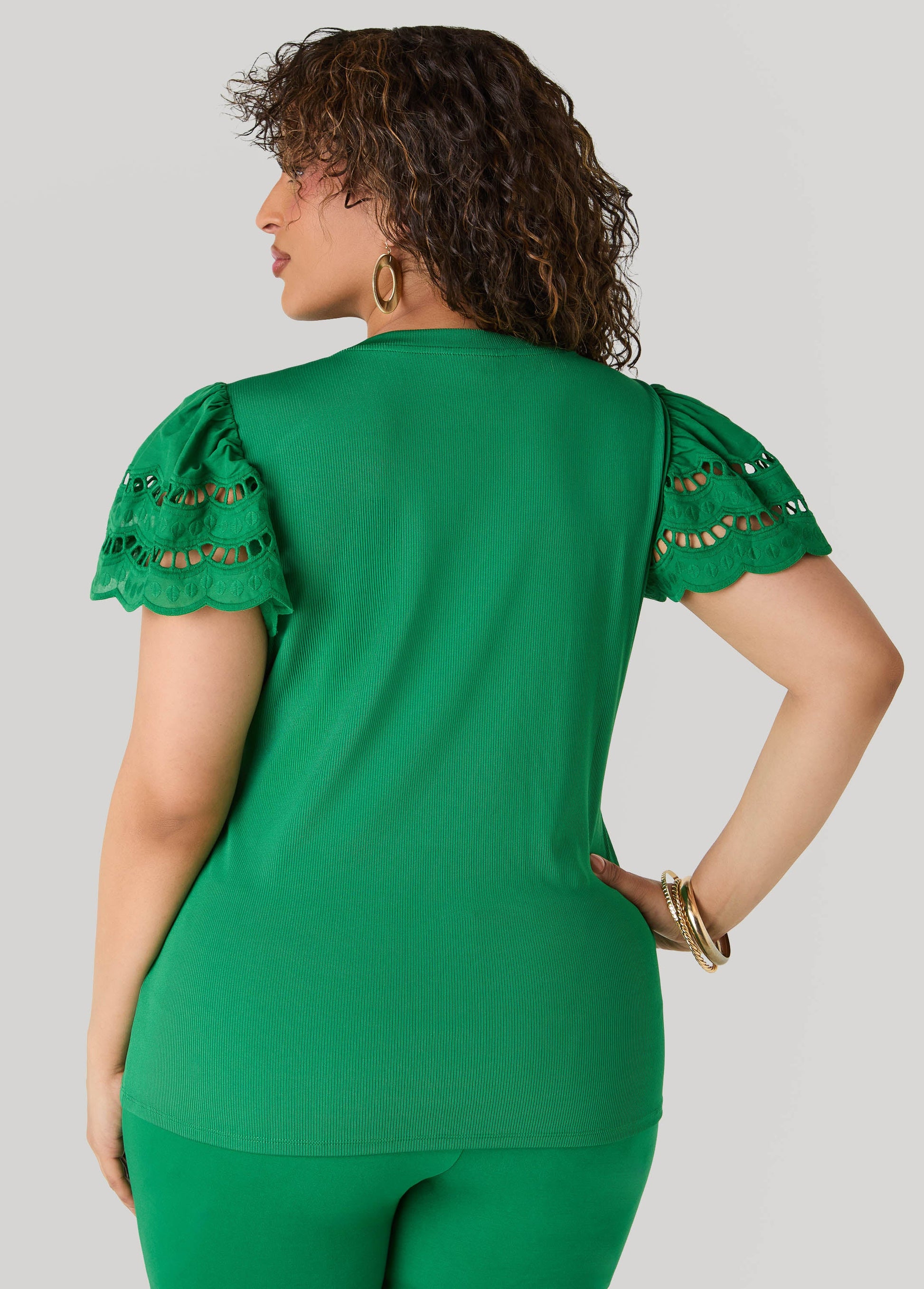 Ashley Stewart Eyelet Paneled Ribbed Top Amazon