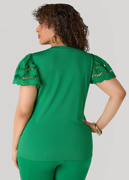 Ashley Stewart Eyelet Paneled Ribbed Top Amazon