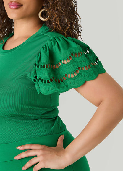 Ashley Stewart Eyelet Paneled Ribbed Top Amazon