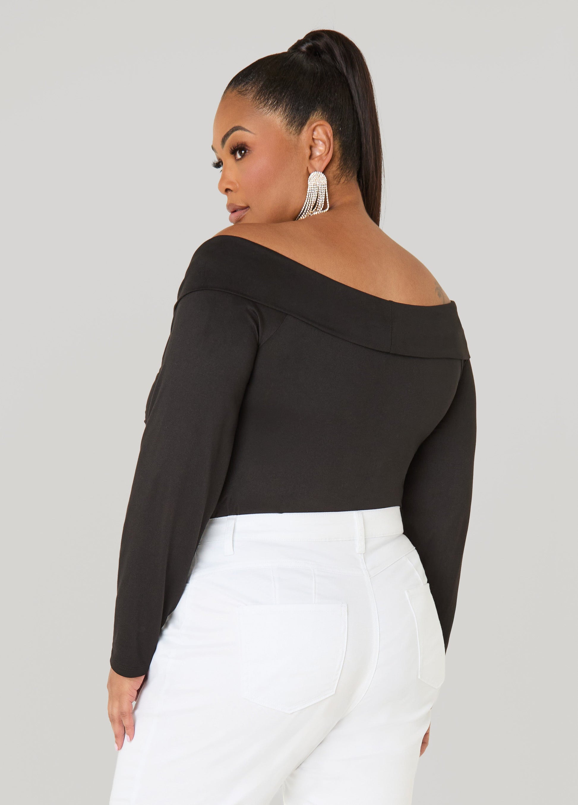 Ashley Stewart Knotted Long Sleeved Bodysuit Black