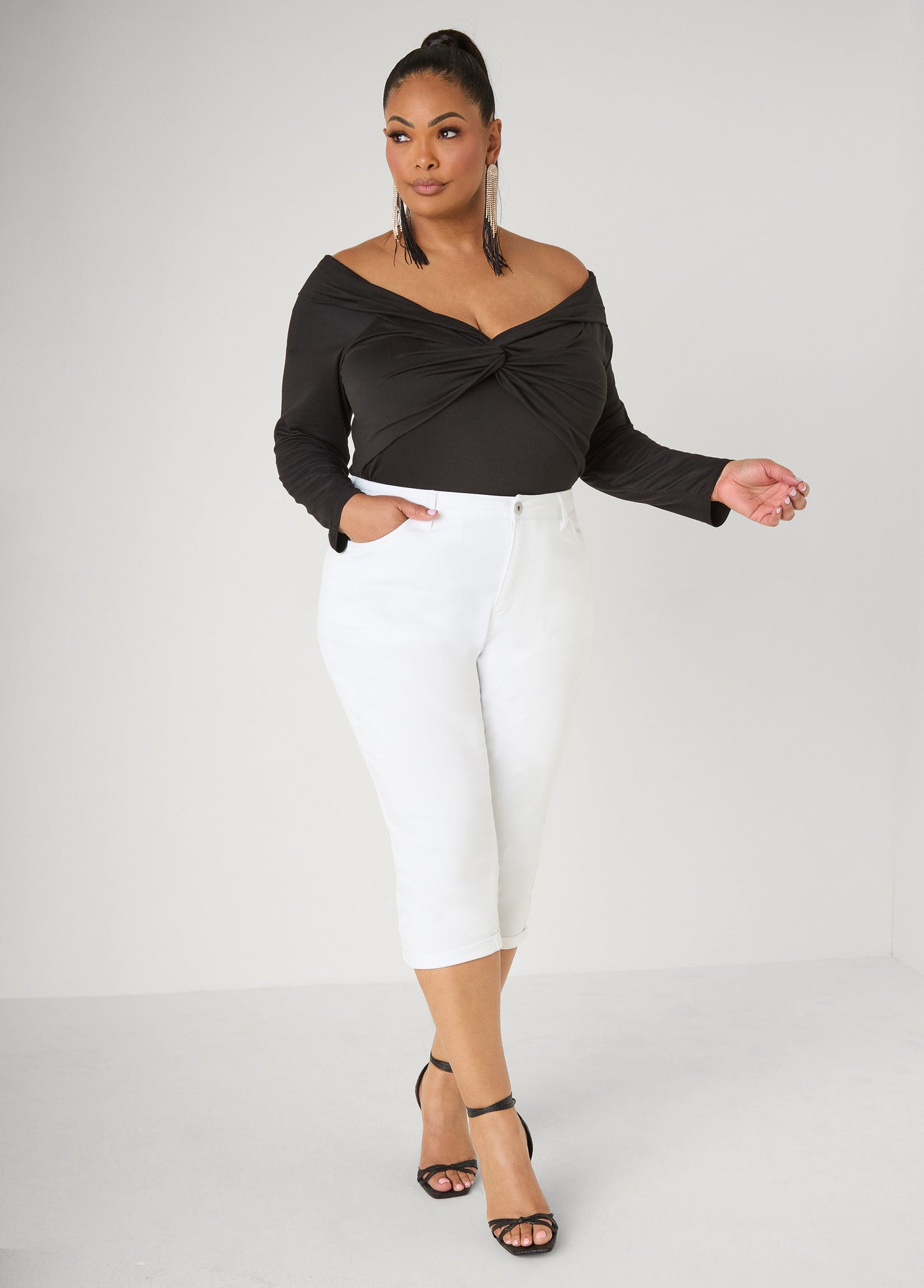 Ashley Stewart Knotted Long Sleeved Bodysuit Black