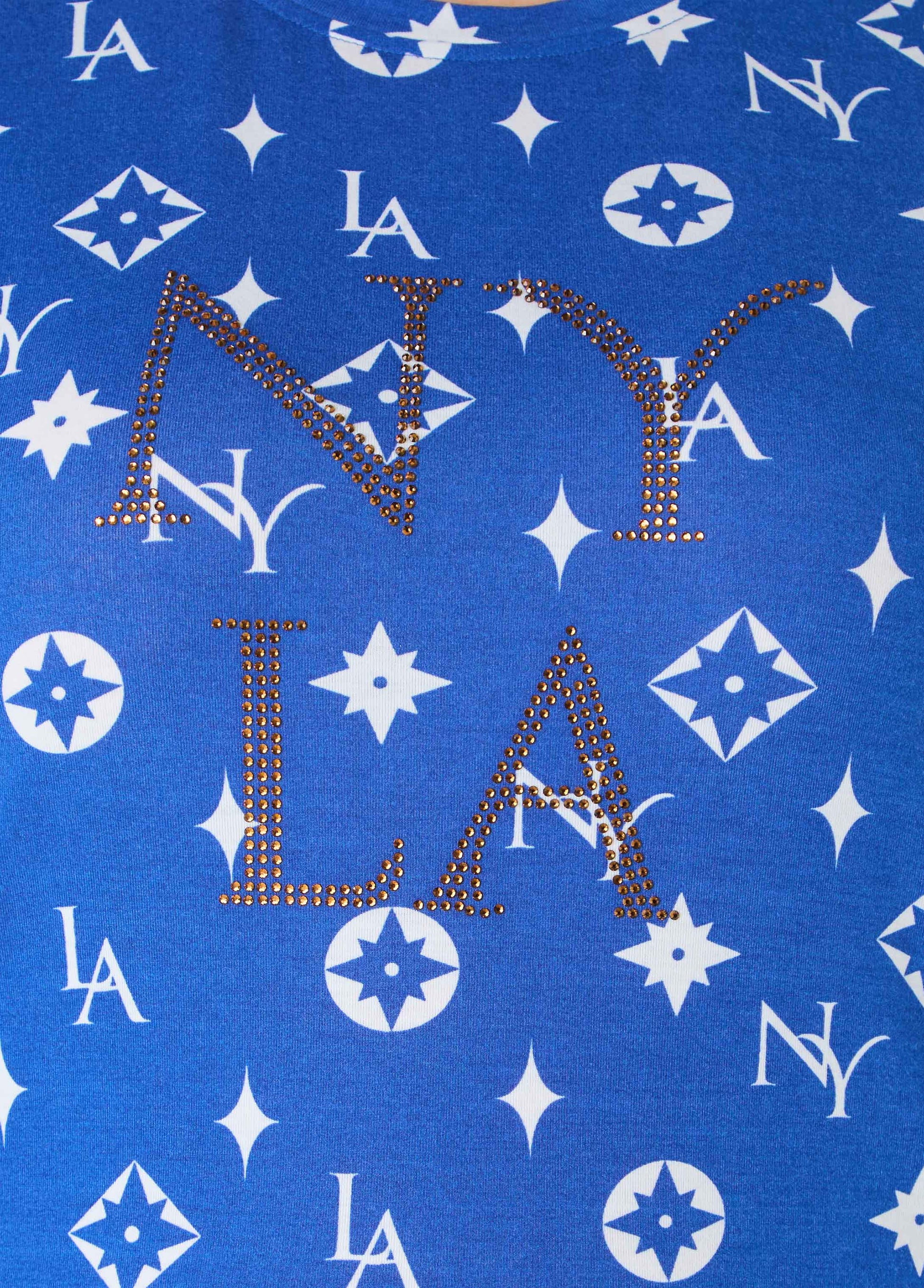 Ashley Stewart NY To LA Printed Tee Victoria Blue