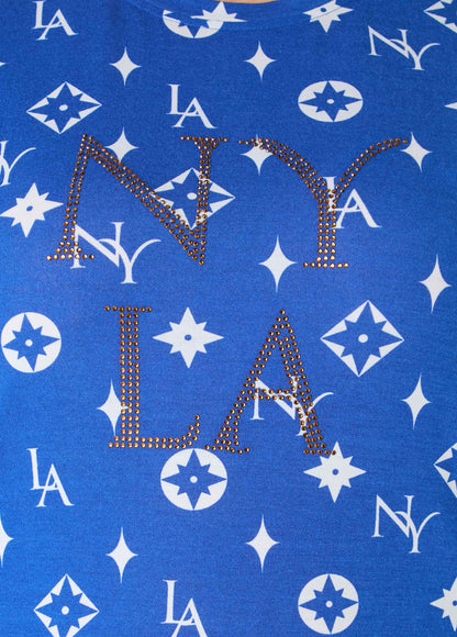 Ashley Stewart NY To LA Printed Tee Victoria Blue