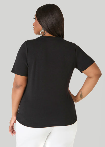 Ashley Stewart Mama Sequined Tee Black