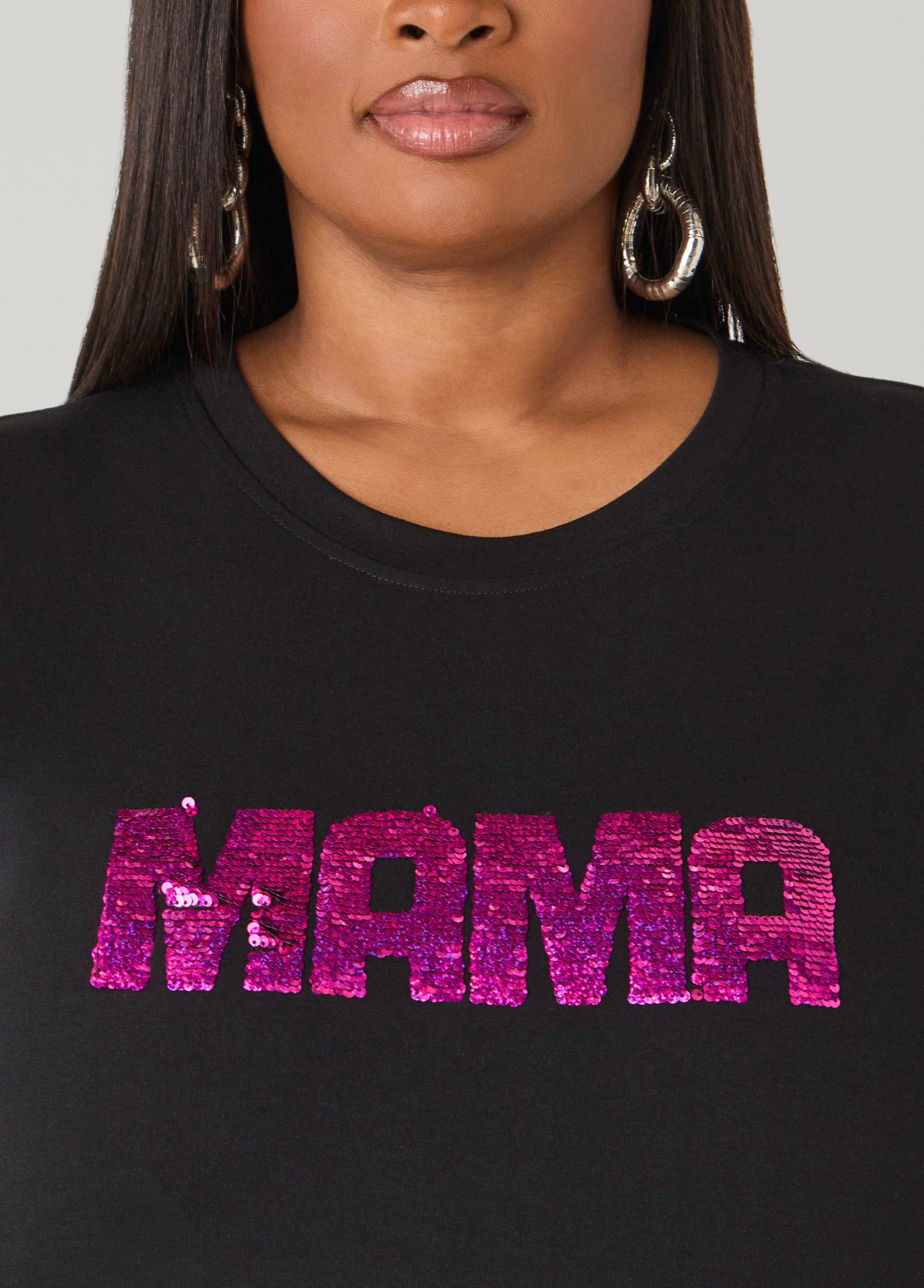 Ashley Stewart Mama Sequined Tee Black
