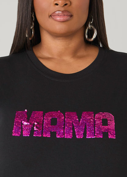 Ashley Stewart Mama Sequined Tee Black
