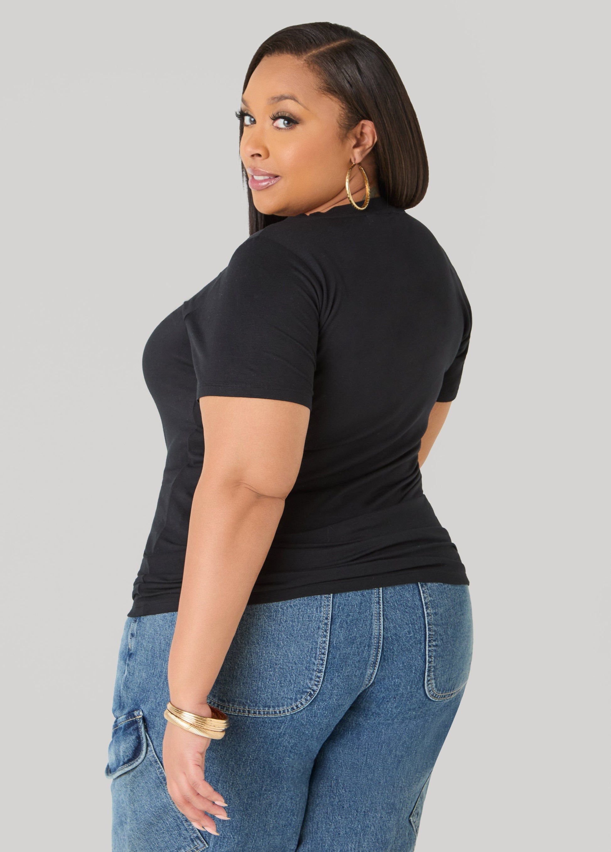 Ashley Stewart Metallic Aries Queen Graphic Tee Black
