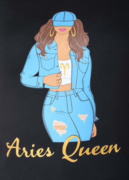 Ashley Stewart Metallic Aries Queen Graphic Tee Black